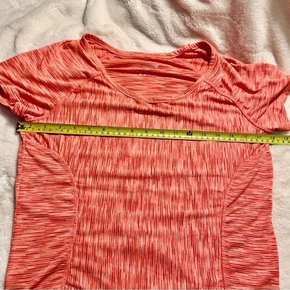 Velocity Athletic Top Large Coral Burgundy Grey Stripes Short-Sleeve Stretch - Picture 10 of 12